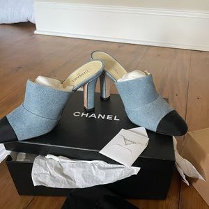 Chanel blue denim mules. Size 39.5 or 9.